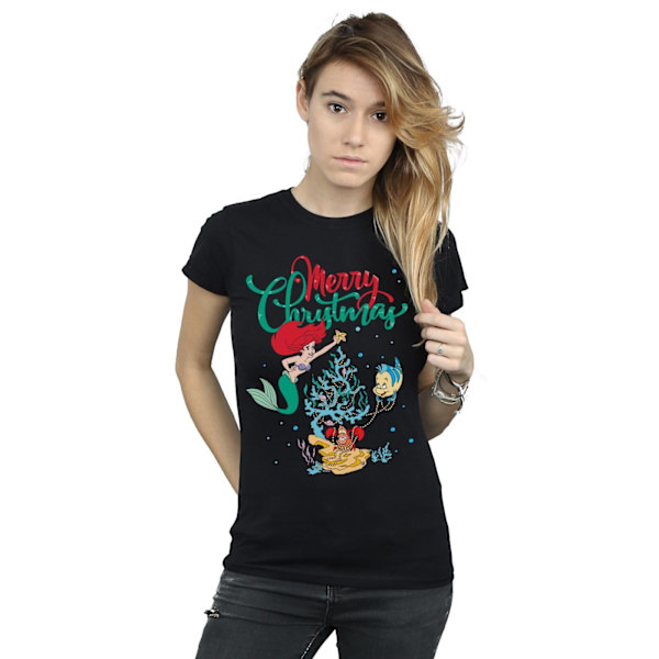 Disney Dam/Damer Prinsessan Ariel God Jul Bomull T-shirt Black L