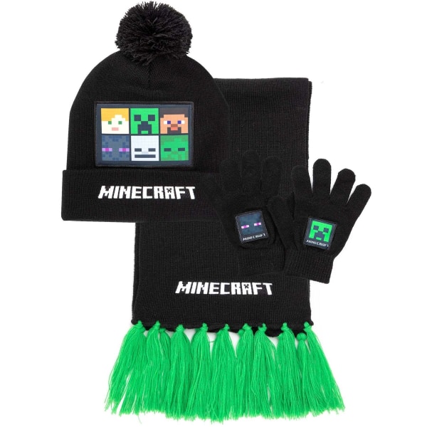 Minecraft barn/barn karaktärer hatt handskar och set på Black/Green One Size