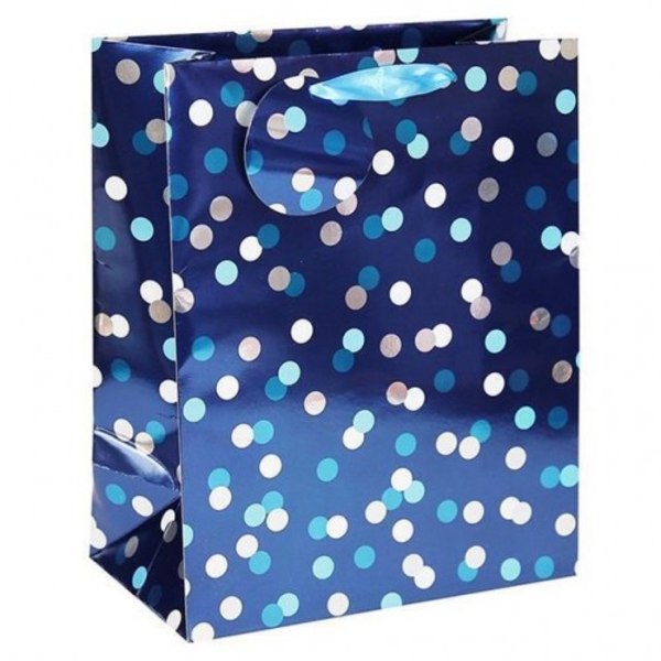 Eurowrap Spotted Party Bag (Pack om 6) 25cm x 10cm x 21cm Blå/ Blue/White/Grey 25cm x 10cm x 21cm