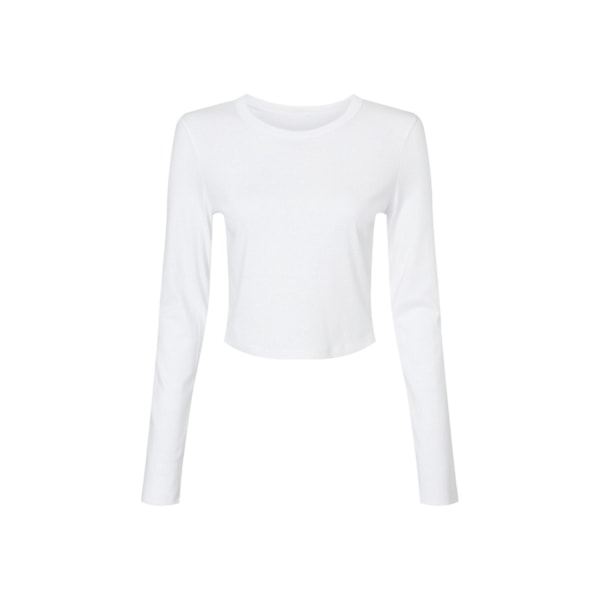 Bella + Canvas Dam/Dam Plain Micro-Rib Långärmad Crop Solid White 6 UK - 8 UK