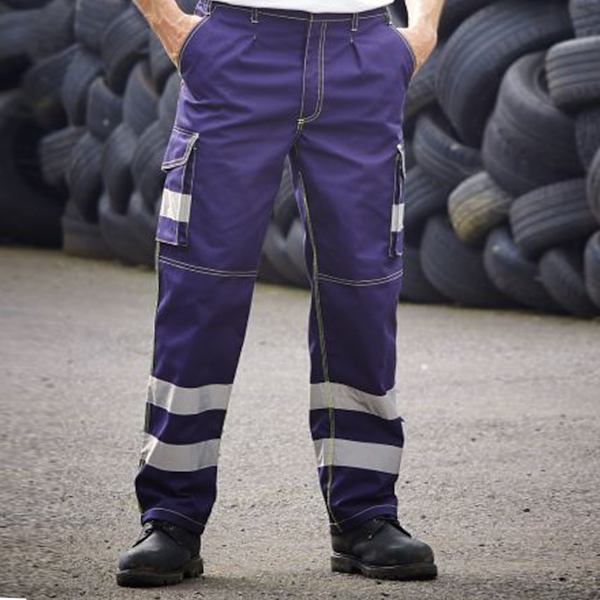 Yoko Hi-Vis Cargo-byxor för män med knäskyddsfickor 40in Reg Navy 40in Reg