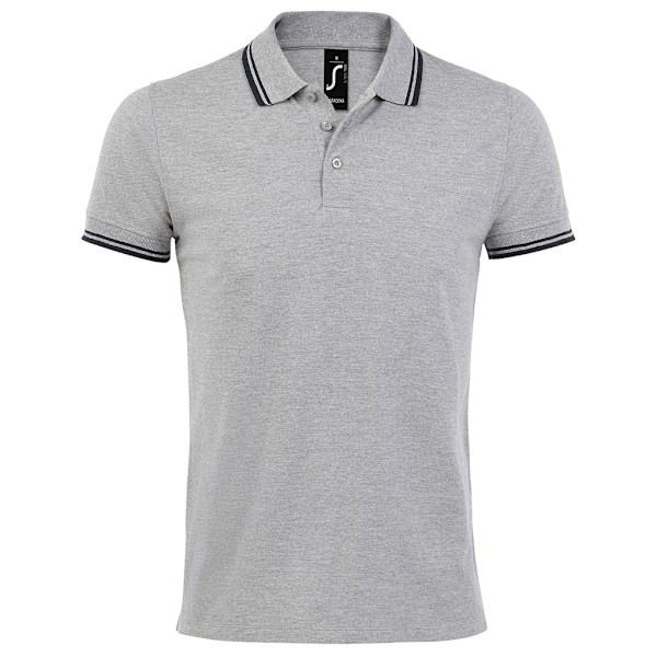 SOLS Pasadena Tipped Kortärmad Pique Poloskjorta XXL Heather Grey/Navy Heather Grey/Navy XXL