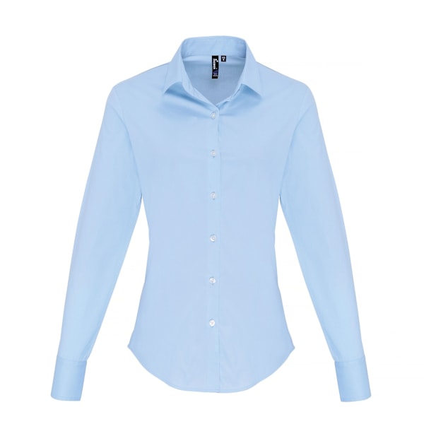 Premier Stretch-Fit Poplin Blus med Lång Ärm för Kvinnor/Dam XS Pale Blue XS
