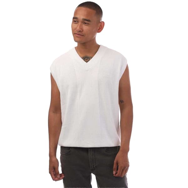 Boss Herr Stickad Relaxed Fit Tröja Väst L Vit White L