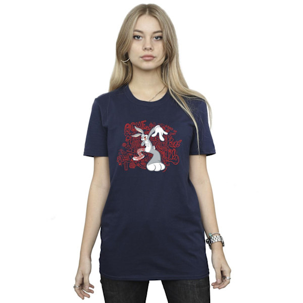 Looney Tunes Dam/Damer ACME Doodles Bugs Bunny Bomull Pojkvän Navy Blue XXL