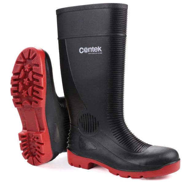 Centek Unisex FS338 Compactor Waterproof Safety Wellington Boot Black/Red 10 UK