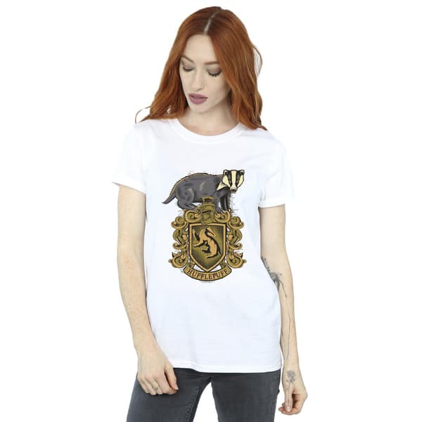 Harry Potter Dam/Kvinnor Hufflepuff Sketch Crest Bomull Boyfr White S