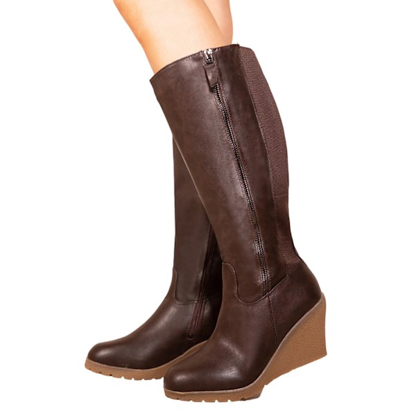 Where's That From Dam/Damer Lara Konstläder Sido Dragkedja Kilklack Brown 4 UK