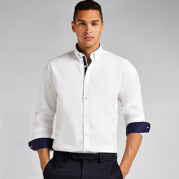 Kustom Kit Herr Kontrast Premium Oxford Skjorta M Vit/Marinblå White/Navy M