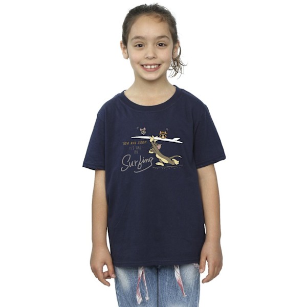 Tom And Jerry Girls It´s Time For Surfing Bomull T-shirt 3-4 År Navy Blue 3-4 Years