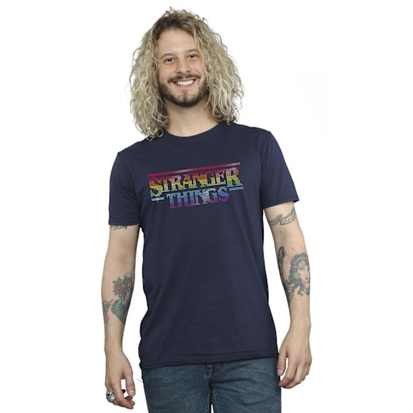 Netflix Stranger Things Rainbow Dot Logo T-shirt 3XL Marinblå Navy Blue 3XL