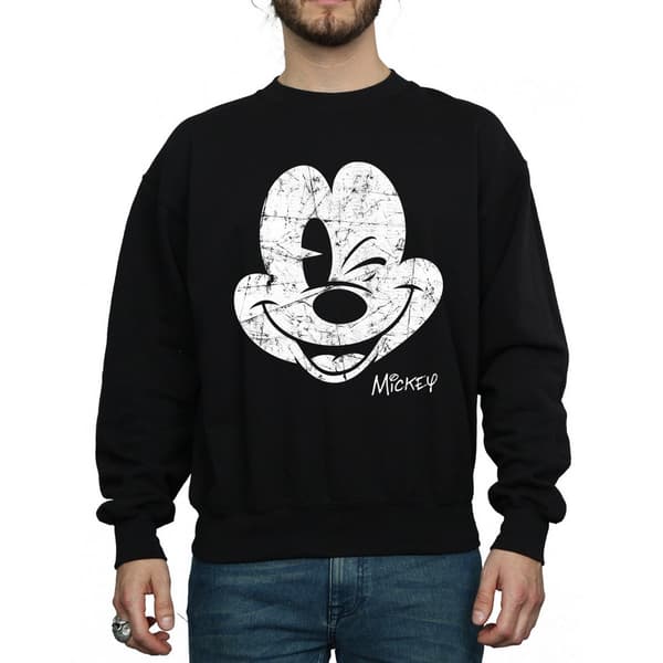 Disney Herr Mickey Mouse Ansikte Sweatshirt M Svart Black M