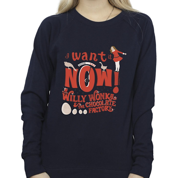 Willy Wonka Dam/Damer Verruca Salt Jag Vill Ha Den Nu Sweatshirt Navy Blue XXL