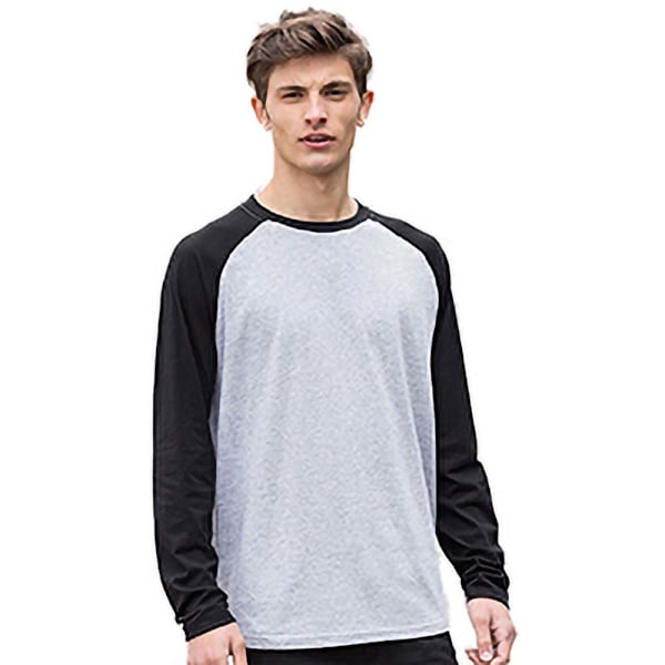 Skinnifit Herr Raglan Långärmad Baseball T-Shirt XS Heather G Heather Grey / Black XS