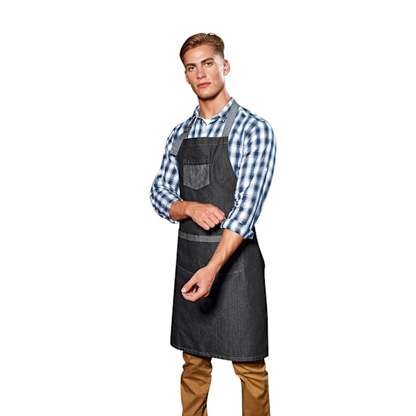 Premier Unisex Domain Contrast Denim Haklappsförkläde One Size Svart D Black Denim One Size