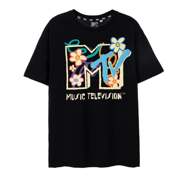 MTV Unisex Vuxen Blommor T-shirt S Svart Black S