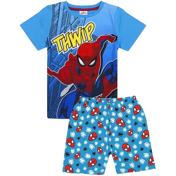 Spider-Man Boys Thwamm Comic Bomull Kort Pyjamas Set 3-4 År Blue 3-4 Years