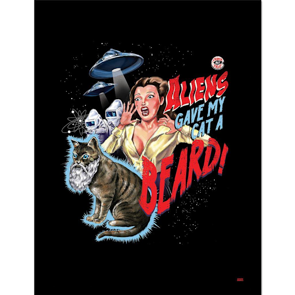 Steven Rhodes Aliens Gav Min Katt Ett Skägg Inramad Poster 40cm x 3 Black/Red/Blue 40cm x 30cm