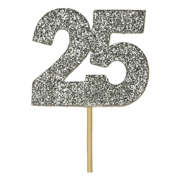 Årsdagshus Glitter 25-årsdagstårta Topper (Paket med 12) Silver One Size
