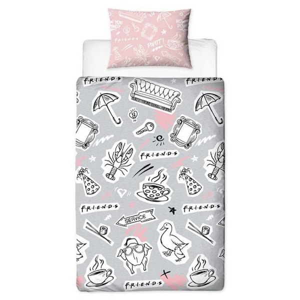 Friends Coffee Påslakan Set Enkelsäng Rosa/Grå/Vit Pink/Grey/White Single