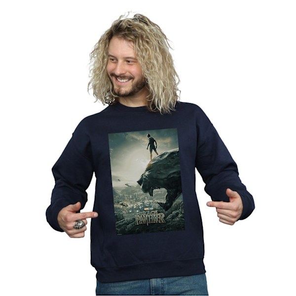 Marvel Herr Svart Panther Poster Sweatshirt XXL Marinblå Navy Blue XXL