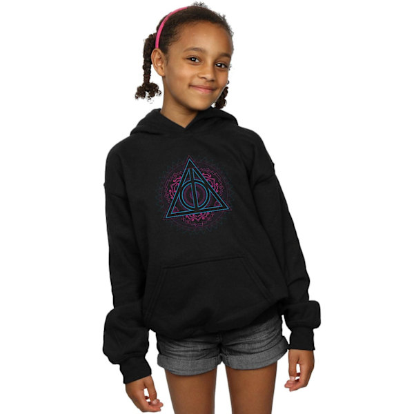 Harry Potter Flickor Neon Dödsreliker Hoodie 12-13 År Svart Black 12-13 Years