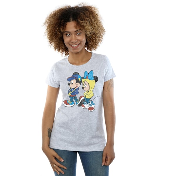 Disney Dam/Damer Mickey Och Minnie Mus Pose Bomull T-Shir Sports Grey S