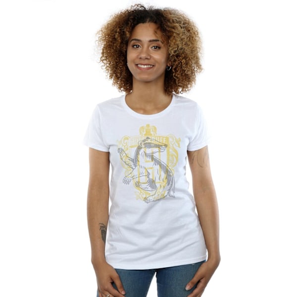 Harry Potter Dam/Kvinnor Hufflepuff Badger Crest Bomull T-shirt White M