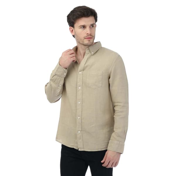 Gant Herrskjorta i linne, plaggfärgad, regular, M Beige Beige M