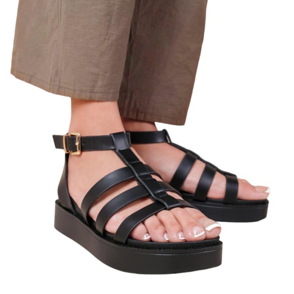 Where's That From Damskor/Damer Dubai PU Bred Mellanplattform Gladiator Black 4 UK Wide