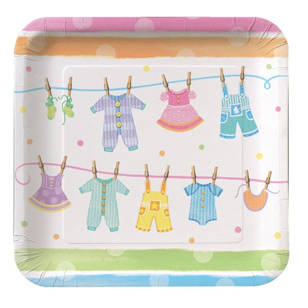Kreativa festkläder tvättlina babyshower tallrik (8-pack) Multicoloured One Size