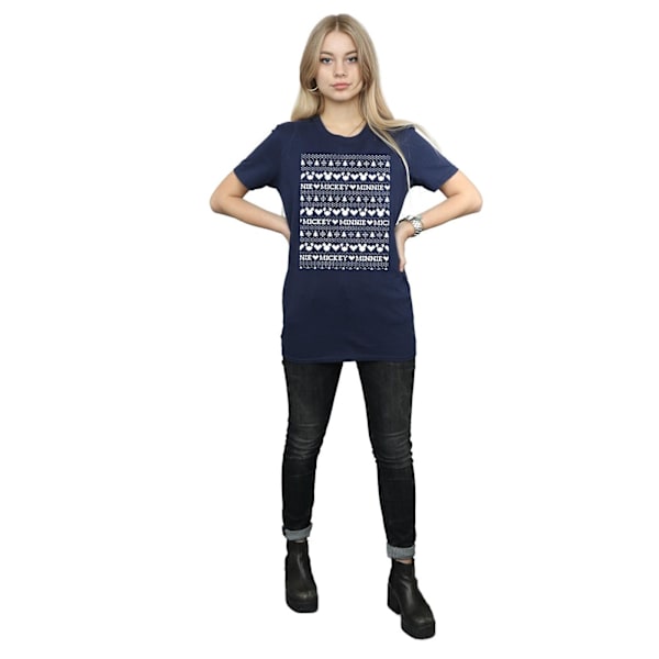 Disney Dam/Dam Mickey Och Minnie Jul Fair Isle Bomull Boyfriend T-Shirt XL Marinblå Navy Blue XL