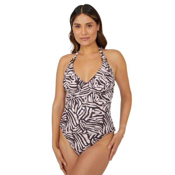 Underbar Zebra-mönstrad vadderad tankini-topp för damer/kvinnor 32GG Brown/Pink 32GG