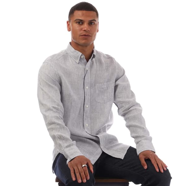 Gant Randig Linneskjorta Herr Regular XL Vit White XL