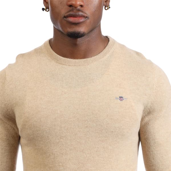 Gant Herrtröja i lammullsblandning, normal passform, S Khaki Brun Khaki Brown S