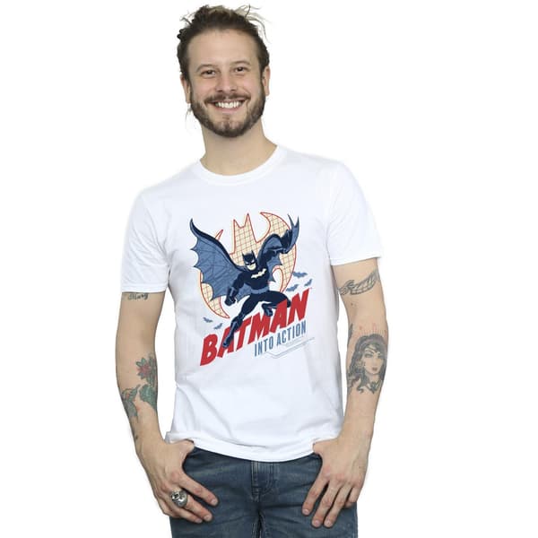 DC Comics Herr Batman Into Action T-Shirt M Vit White M
