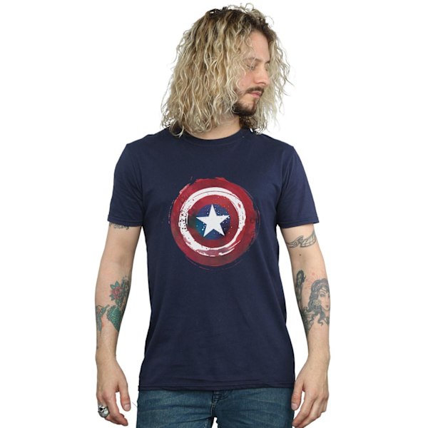 Marvel Herr Captain America Splatter Shield T-Shirt 4XL Marinblå Navy Blue 4XL