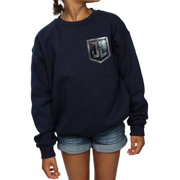 DC Comics Girls Justice League Movie Shield Faux Pocket Sweatshirt Navy Blue 7-8 Years