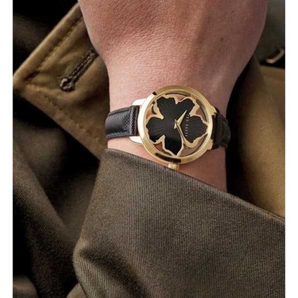Ted Baker Dam/Dam Lilabel Läderrem Analog Klocka På Gold/Black One Size