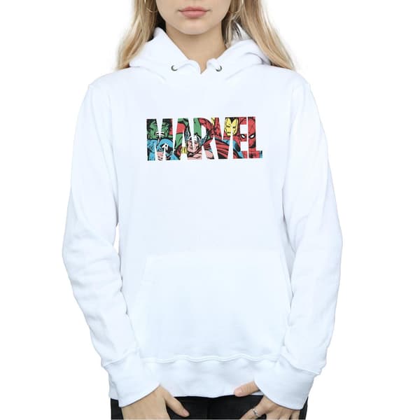 Marvel Comics Dam/Damer Infill Logo Heather Hoodie S Vit White S