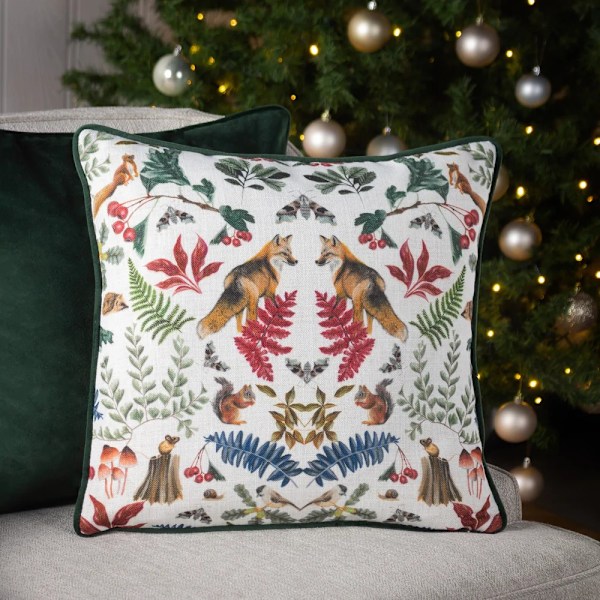 Evans Lichfield Mirrored Fox Kuddfodral 43cm x 43cm Flaskgrön G Bottle Green/White 43cm x 43cm