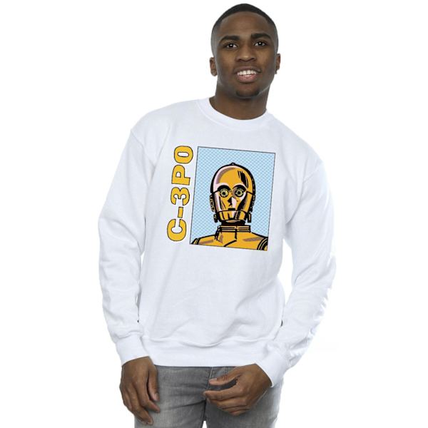 Star Wars C3PO Line Art Sweatshirt för män, M, vit White M