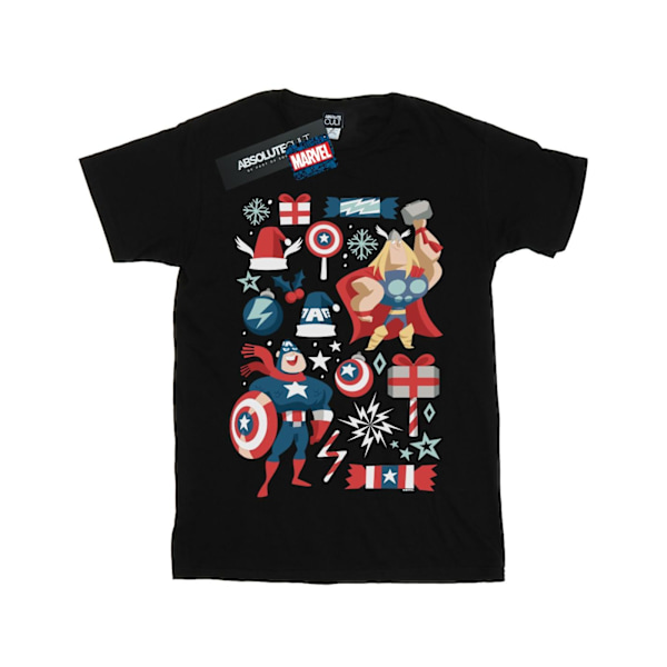 Marvel Girls Thor och Captain America Juldag Bomull T-shirt Black 3-4 Years