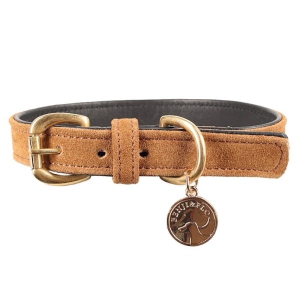 Benji & Flo Noble Suede Hundhalsband L Tan/Guld Tan/Gold L