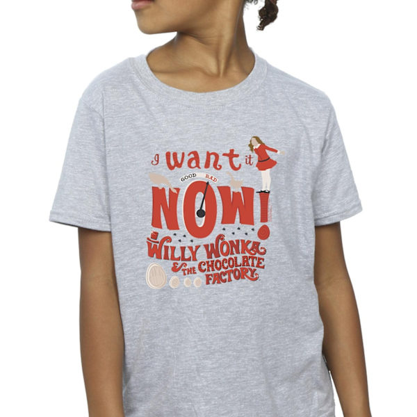 Willy Wonka Girls Verruca Salt I Want It Now Bomull T-shirt 12- Sports Grey 12-13 Years