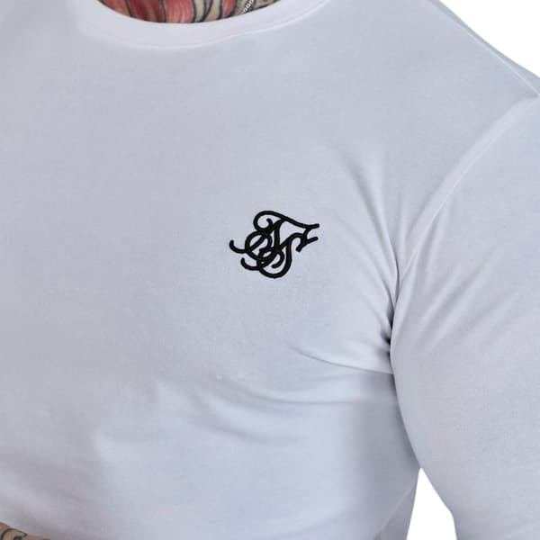 SikSilk Herr Broderad Logotyp Figurnära Långärmad T-shirt L Vit White L