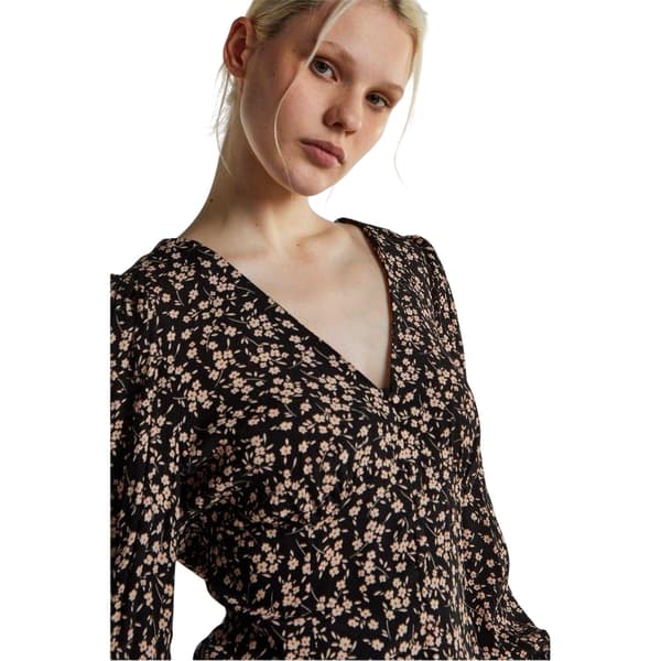 Glamorous Dam Ditsy Print Knapp Fram Puffärm Topp Black 10 UK