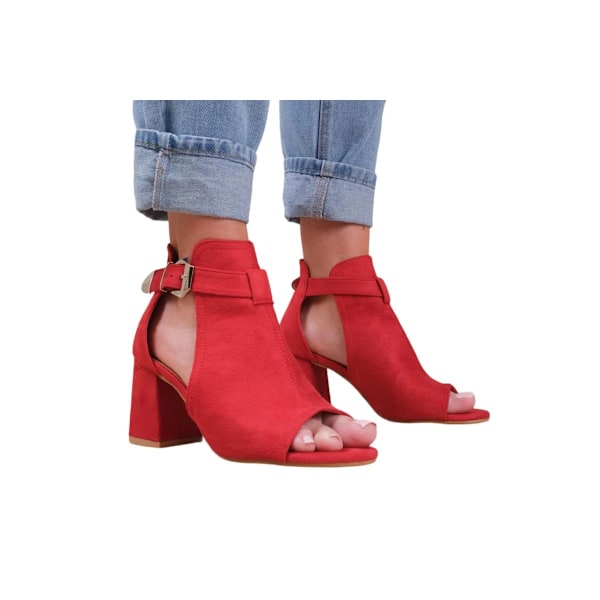 Where's That From Dam/Dam Lisa Mocka Öppen Tå Block Heel Red 4 UK