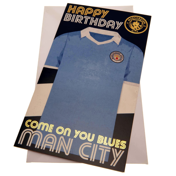 Manchester City FC Retro födelsedagskort 22cm x 12cm Himmelsblå/Gol Sky Blue/Gold/White 22cm x 12cm