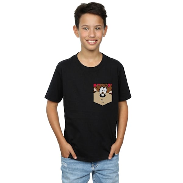 Looney Tunes Boys Tasmanian Devil Face Faux Pocket T-Shirt 7-8 Black 7-8 Years